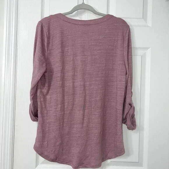 NWT Nuco Button V-Neck Elderberry Top Size L - Picture 3 of 6